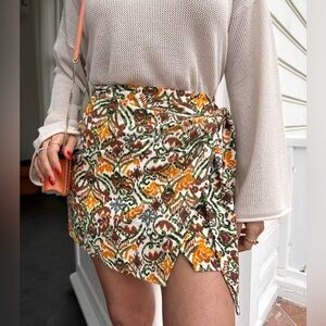 Zara Asymmetrical Skirt - Orange, Green, Brown Zara Wrap Skirt size Medium